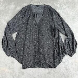 Torrid Top Womens 2 2X Black White Polka Dot Long Sleeve‎ Relaxed Flowy Workwear
